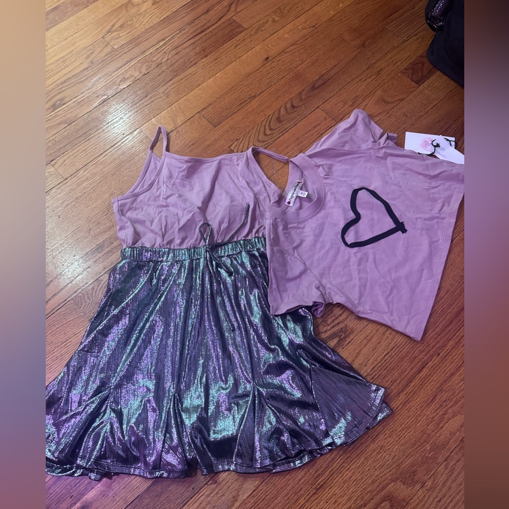 Lilac New! 50$ Poppies  Roses 2 Piece Dress Sparkly Skirt  Shirt Girls Size12